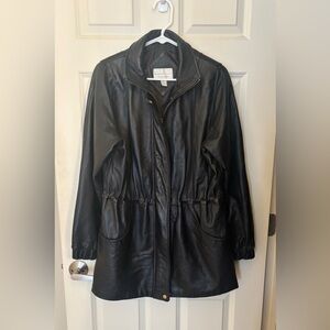 Vintage Worthington Long Line Genuine Lambskin Leather Jacket in Black, Size S